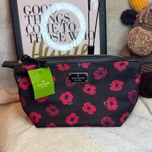Kate Spade Black and Pink Floral Cosmetic Bag